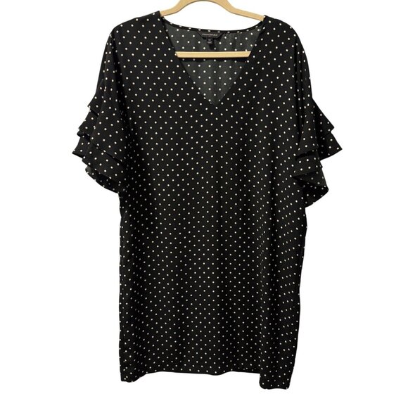 Banana Republic Black Polka Dot Dress With Ruffle Sleeves Womens Size 10 Dress - Picture 2 of 12